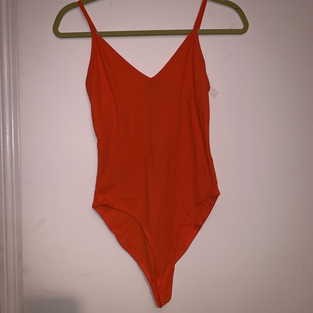 ribbed vneck neon orange bodysuit